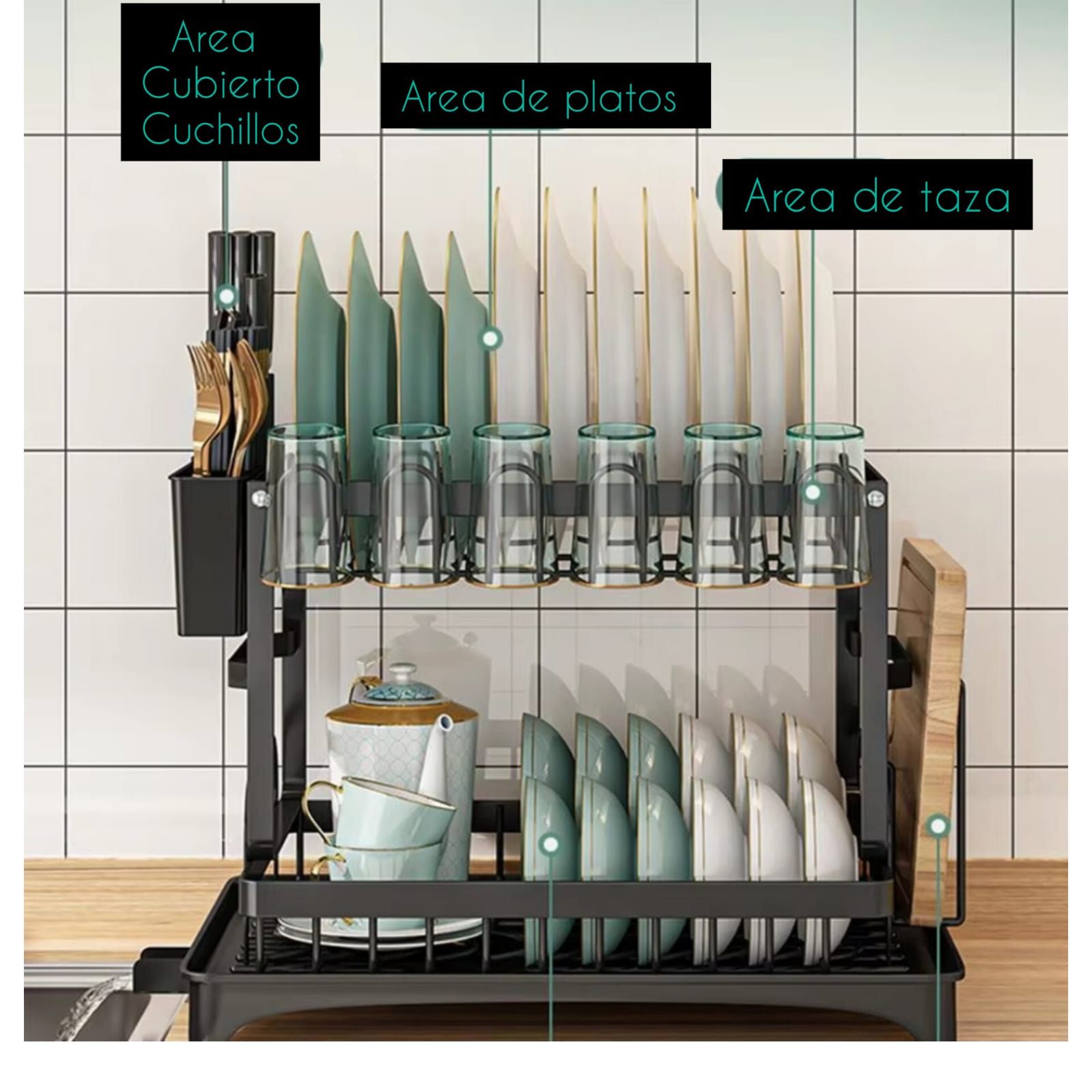 ESCURRIDOR DE PLATOS 2 NIVELES CON SISTEMA DRENAJE AUTOMÁTICO