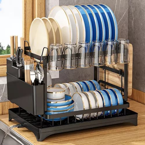 ESCURRIDOR DE PLATOS 2 NIVELES CON SISTEMA DRENAJE AUTOMÁTICO