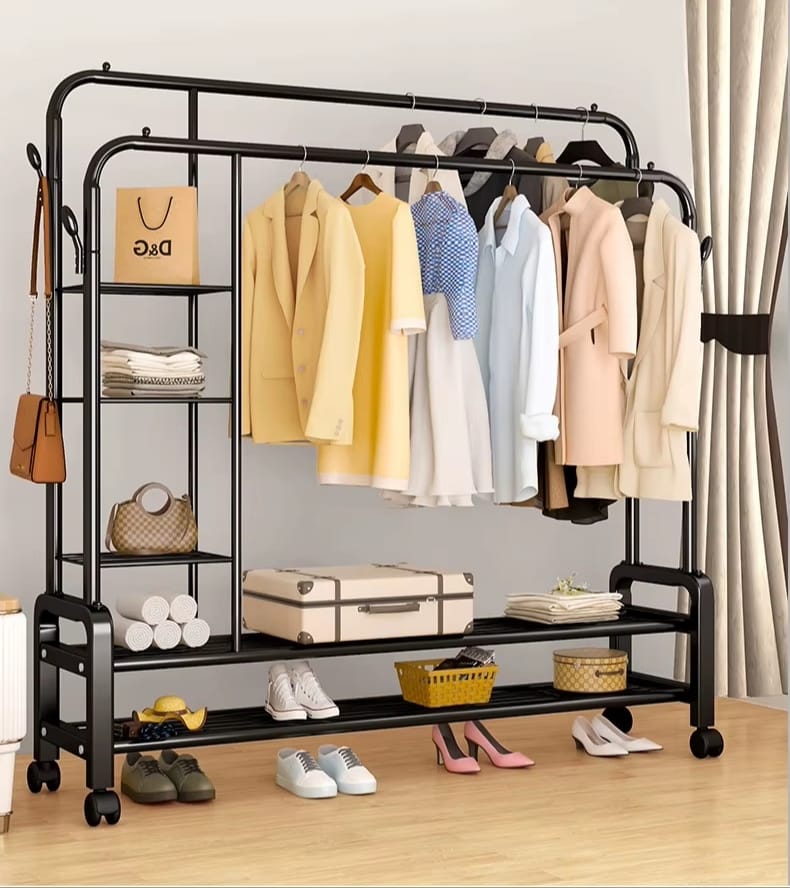 PERCHERO 3 EN 1 DOBLE BARRA CON RUEDAS