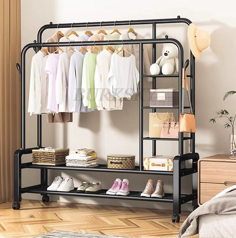 PERCHERO 3 EN 1 DOBLE BARRA CON RUEDAS