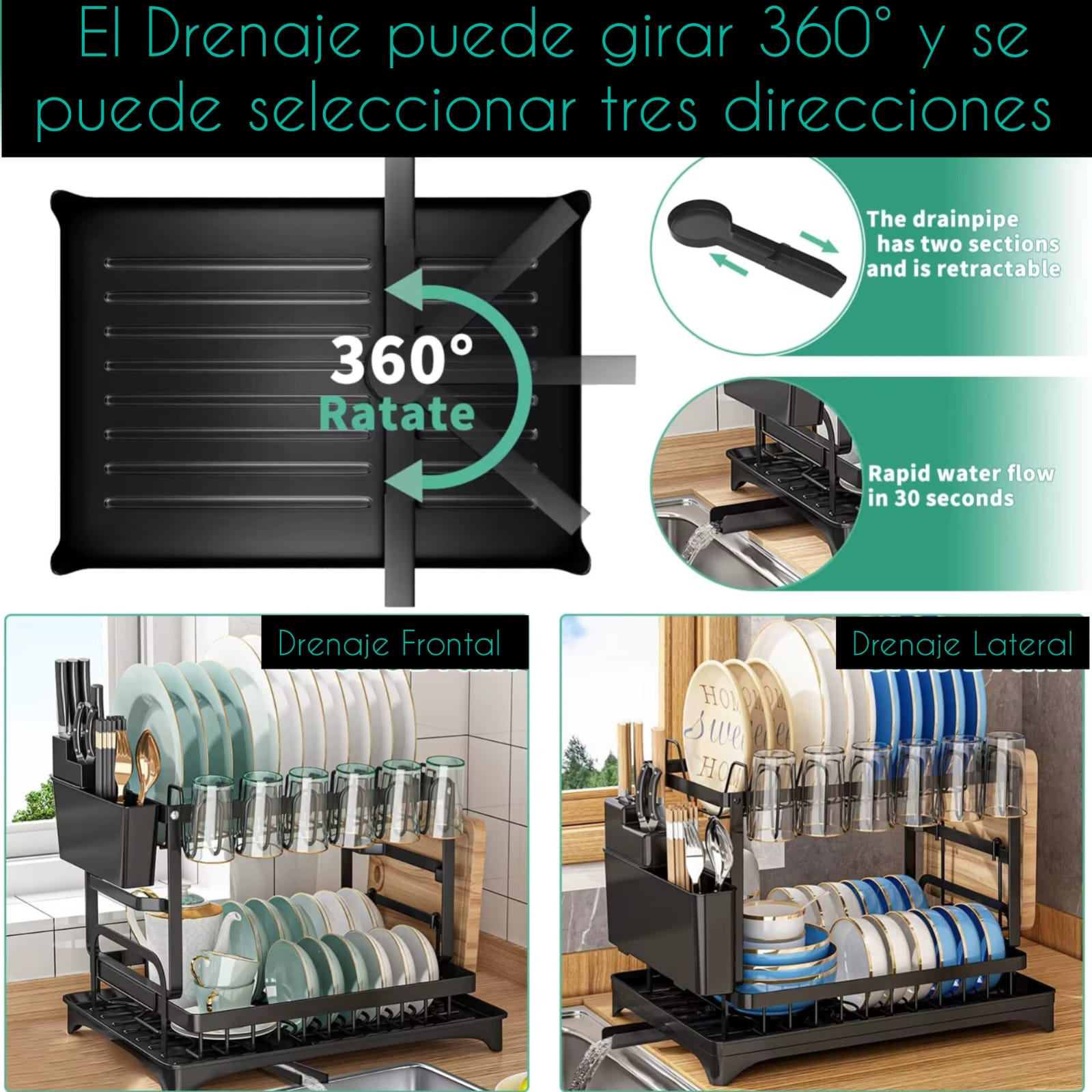 ESCURRIDOR DE PLATOS 2 NIVELES CON SISTEMA DRENAJE AUTOMÁTICO