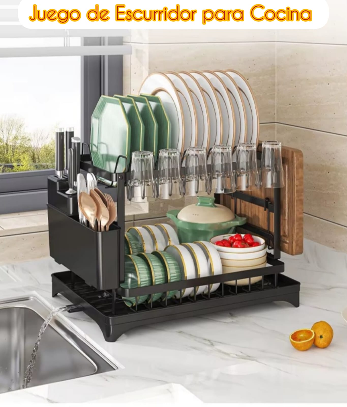 ESCURRIDOR DE PLATOS 2 NIVELES CON SISTEMA DRENAJE AUTOMÁTICO